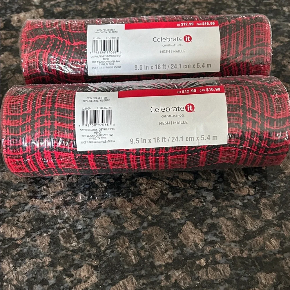 CELEBRATE IT BLACK & RED MESH ROLLS 8.5x18 FT LOT OF 2 NWT